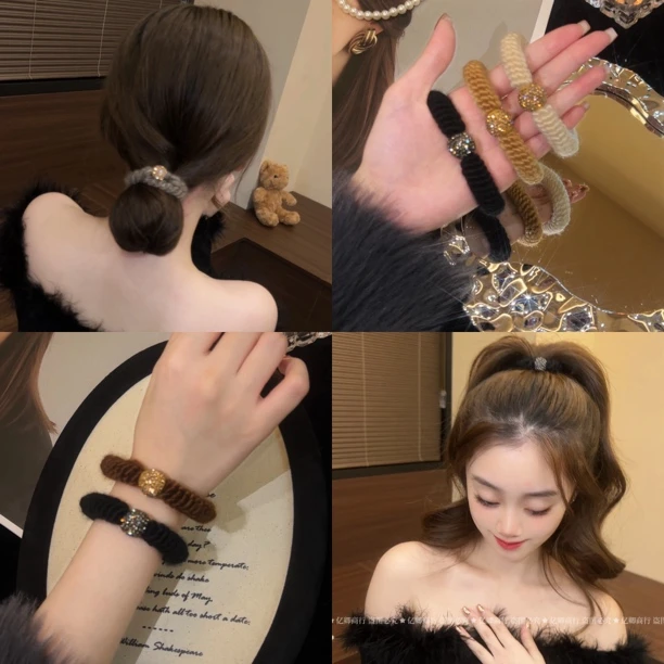 贵里贵气的高级感加粗头绳高弹力不伤发秋冬毛线发绳女生精致发圈