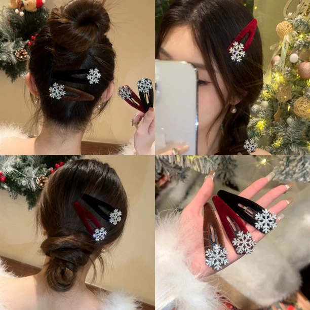 爆闪圣诞节新年雪花发夹轻奢秋冬刘海夹红色碎发夹刘海小夹子网红