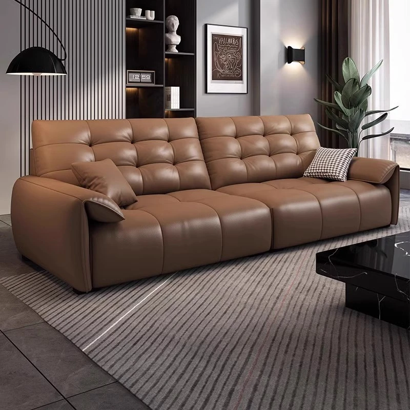 现代简约真皮沙发客厅小户型大象耳朵直排沙发意式极简大黑熊沙发