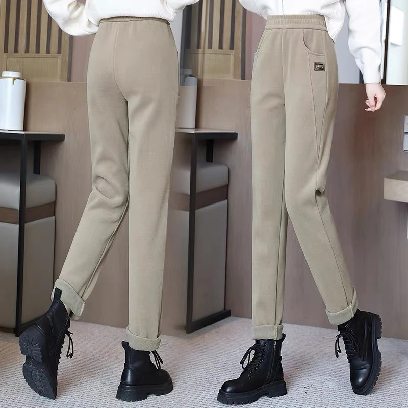 宽松加厚小脚裤秋冬季哈伦裤加绒休闲裤2024新款显瘦高腰保暖长裤