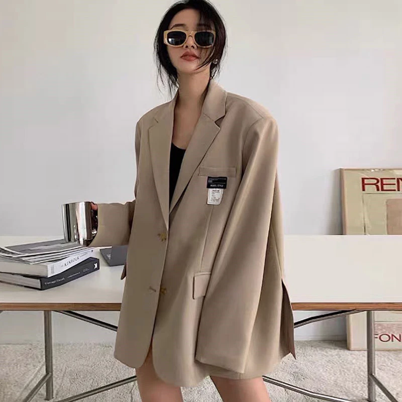 网红爆款春秋中长款女宽松西装外套休闲时尚洋气百搭大码西服上衣