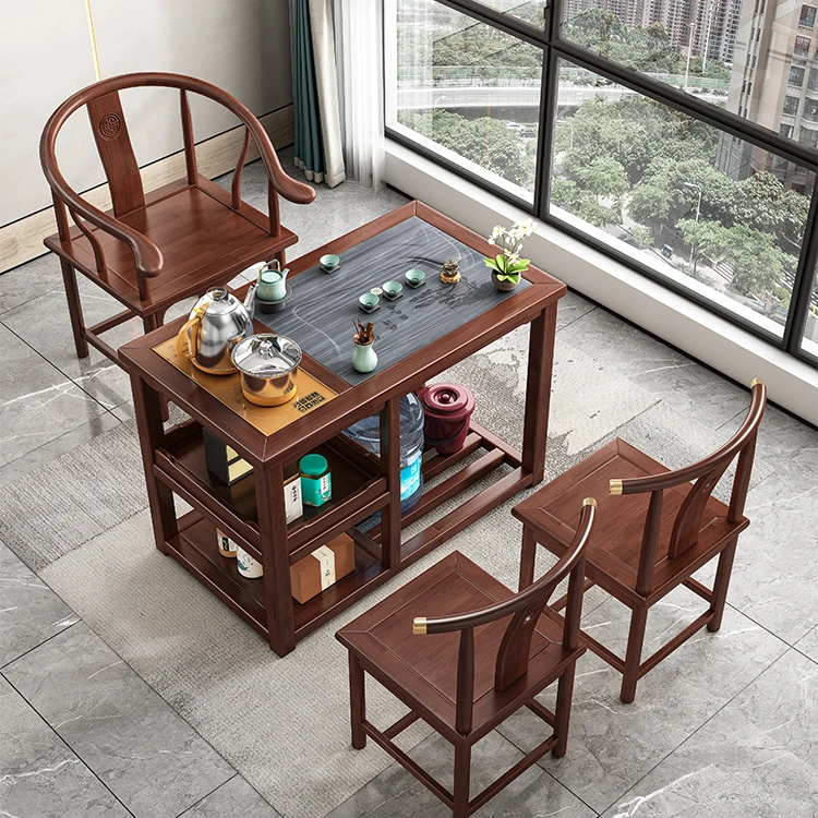 阳台小茶桌三件套烧水壶茶盘一体嵌入式家用迷你茶台实木小型茶几