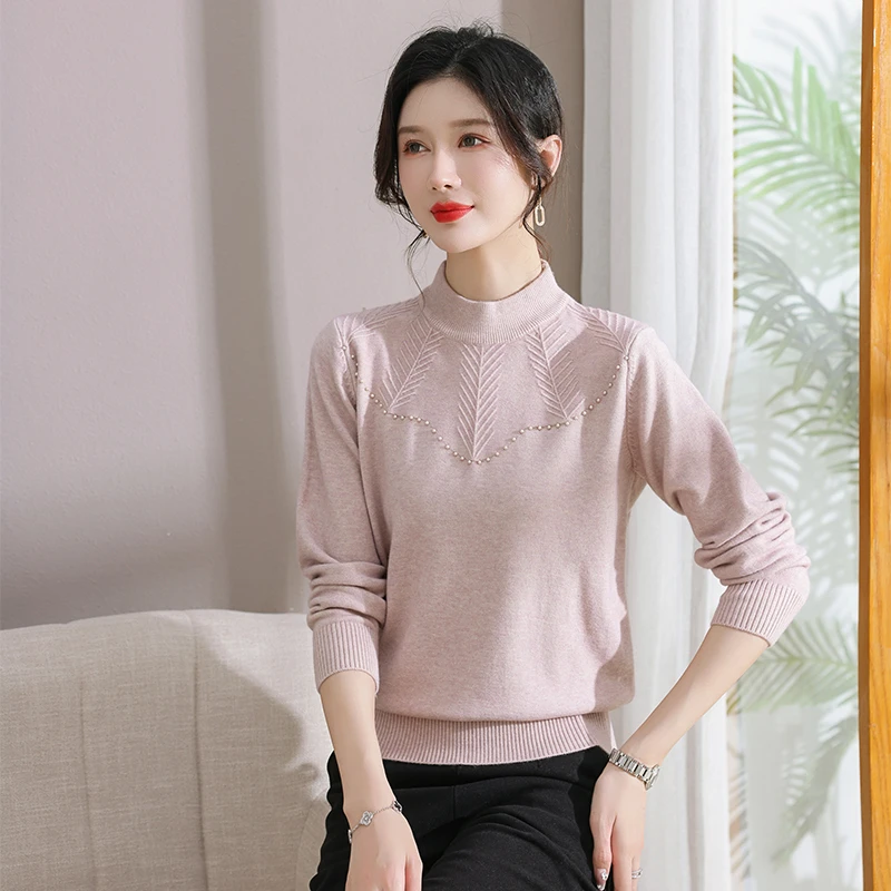 中年妈妈装半高领毛衣女秋冬季中老年女装内搭气质羊毛针织打底衫