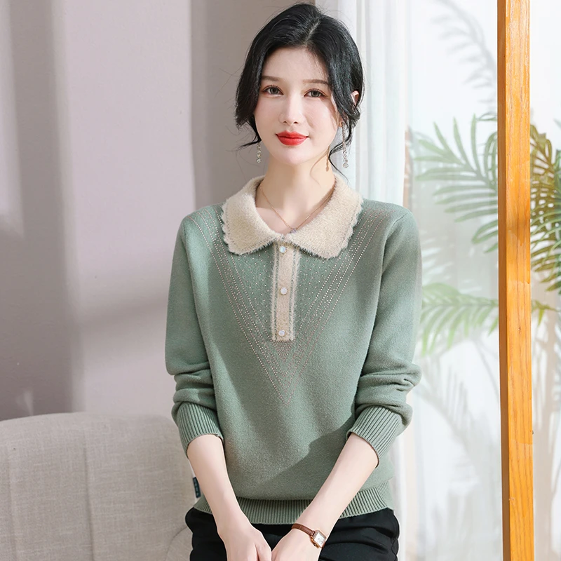 妈妈毛衣冬季加绒加厚中老年女装绒毛一体保暖上衣打底衫内搭洋气