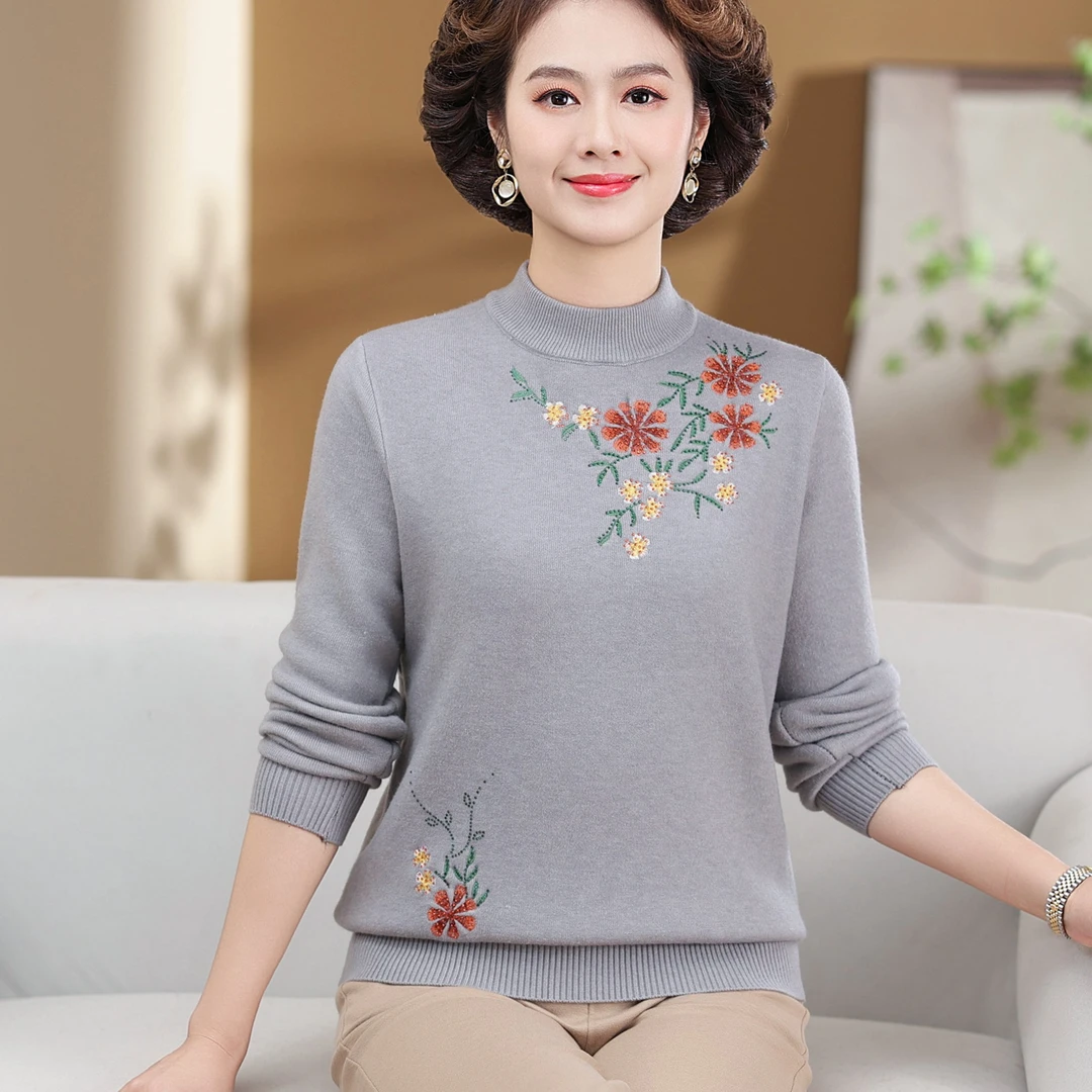 中老年女装秋冬装加绒保暖小衫一体绒中年加厚毛衣妈妈洋气打底衫