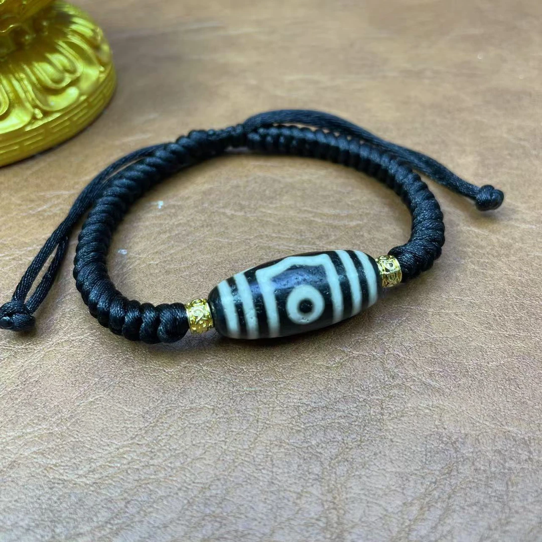 玛瑙老藏复古黑白纯系宝盖3眼米珠手绳网红明星同款