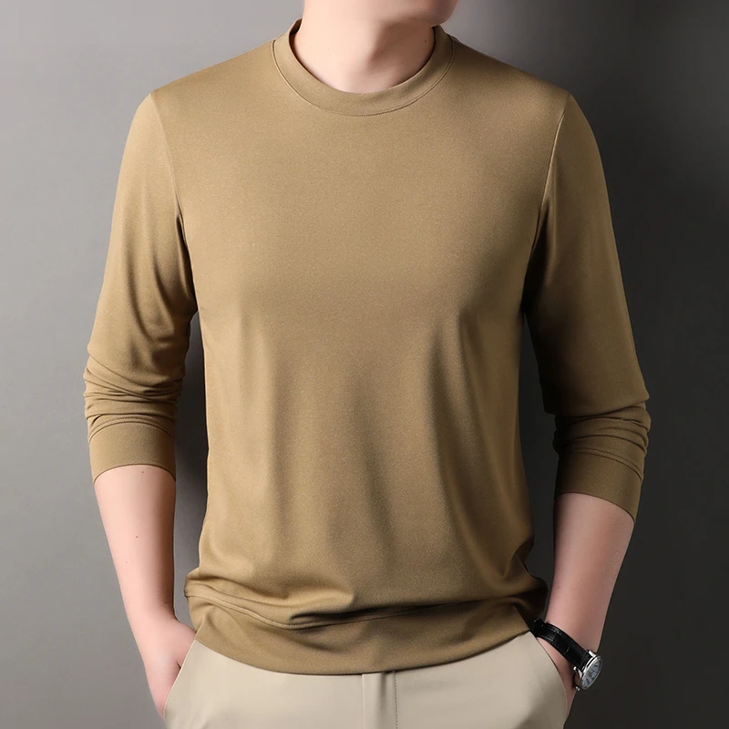 新款圆领T恤高端长袖男春秋抗皱休闲打底衫
