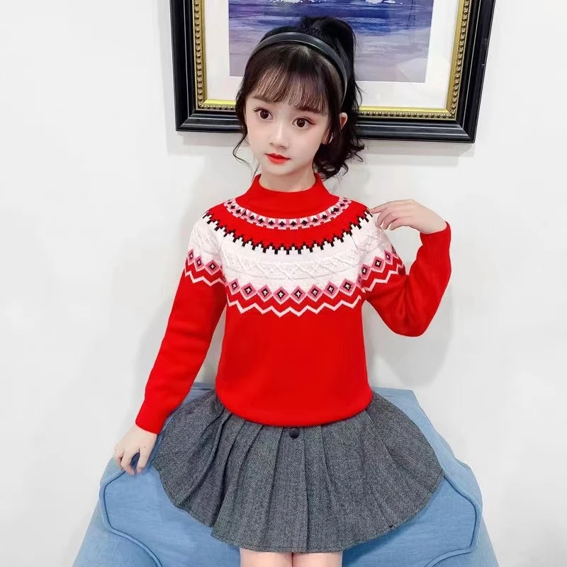 正品女童毛衣针织衫新款儿童羊绒衫加厚中大童套头打底衫秋冬时尚