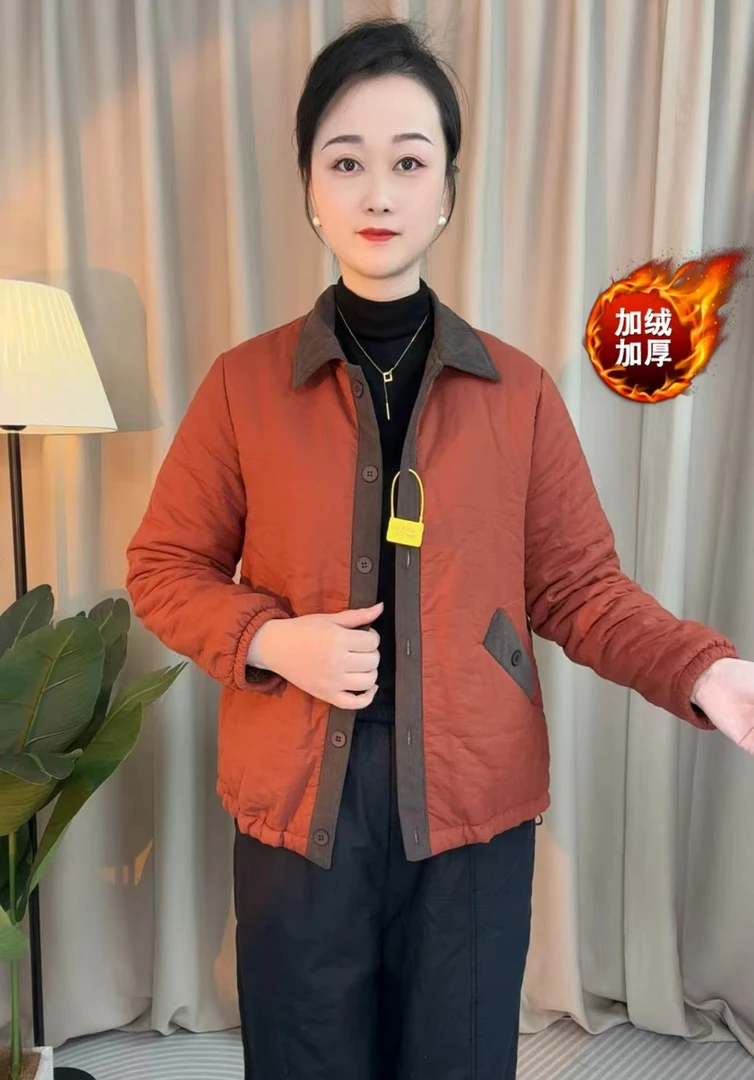 2025春季纯色拼接加绒时尚减龄外套显瘦减龄女士上衣保暖百搭