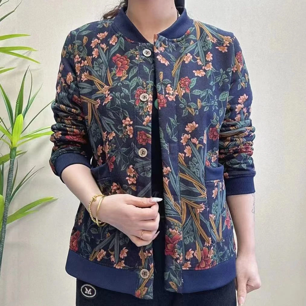 2024春秋冬新款妈妈装加绒加厚棉衣棒球服外套