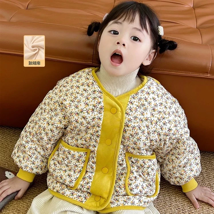 女童冬季棉袄儿童保暖加厚碎花棉服童装女宝宝百搭棉衣时髦冬装潮