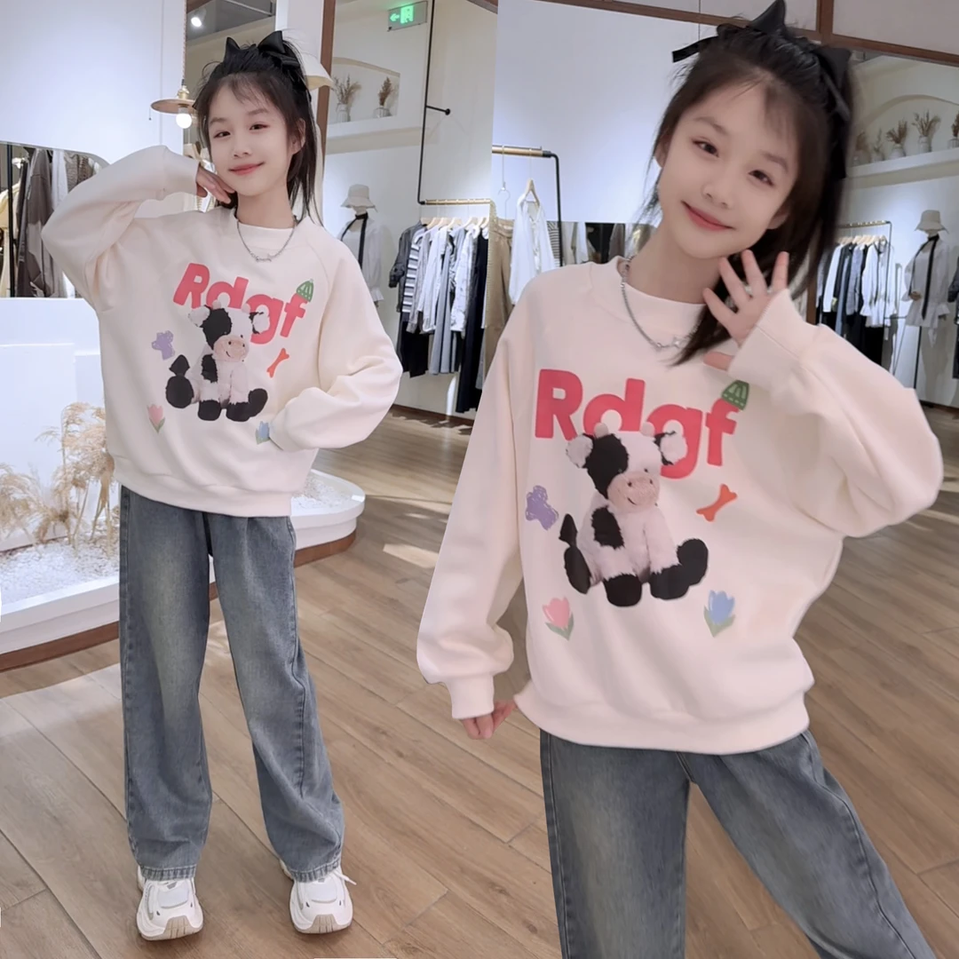 女童2025款秋/冬套装中大儿童洋气春秋卫衣牛仔阔腿裤儿童两件套