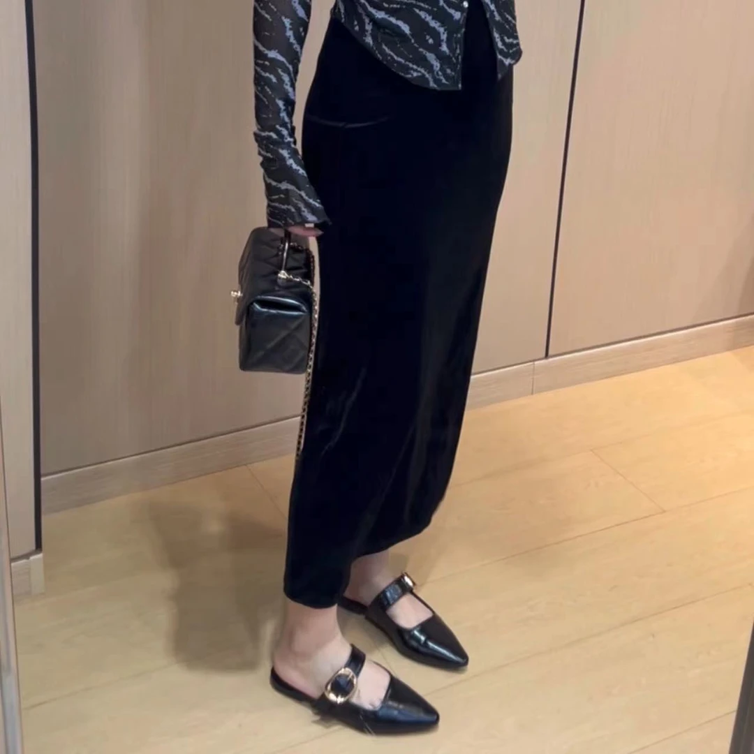 2011#丝绒直筒半裙