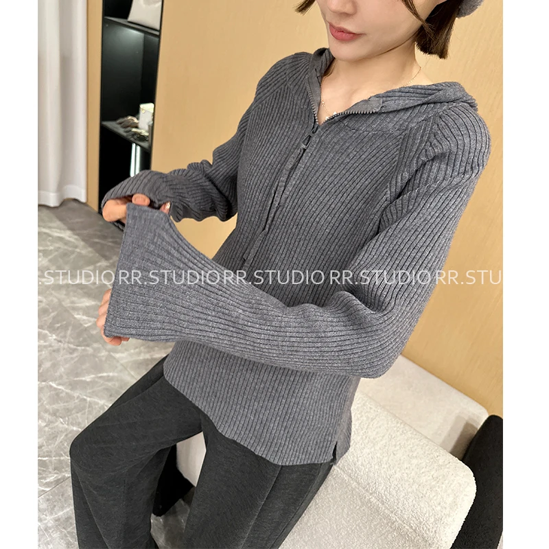 设计感气质秋冬外穿孕妇长袖针织毛衣时尚显瘦连帽上衣DY1665