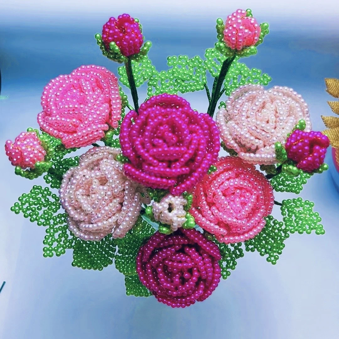 【玫瑰花材料包】送教程 diy手工串珠玫瑰花材料包