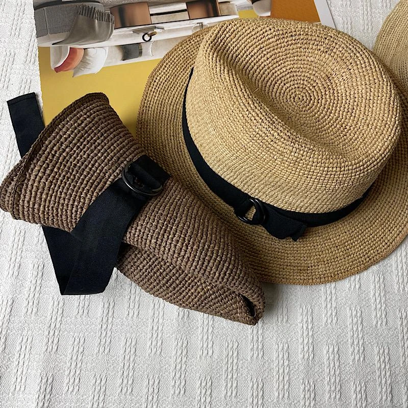 无印中折帽无内标原单酒椰叶纤维日本手工拉菲草编帽子时尚户外