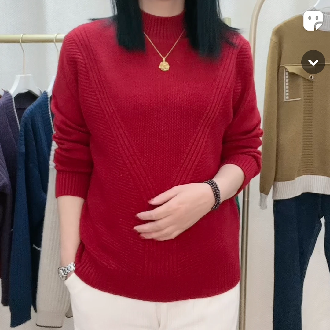 早春新款加厚半高领韩版女长袖宽松版套头毛衣A-38