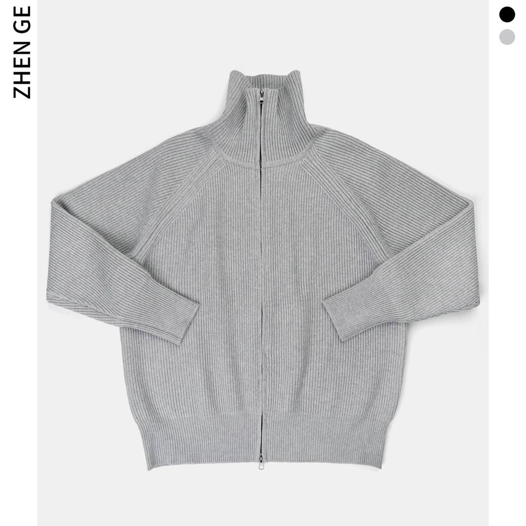 甄哥定制 男士马吉风毛衣秋冬简约百搭宽松拉链毛衣高领针织开衫