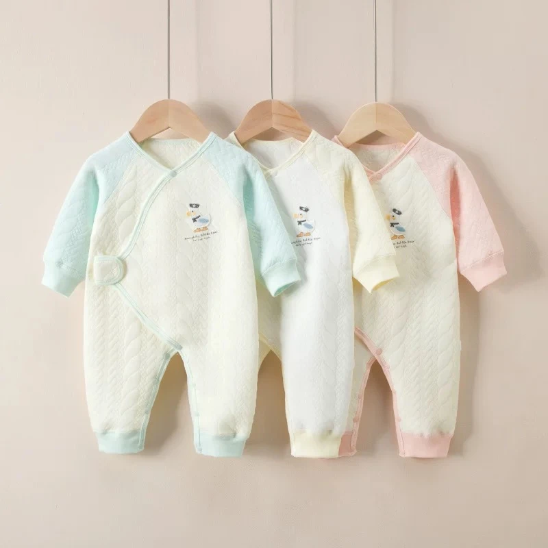 婴儿夹棉长袖哈衣连体衣呆头鹅加厚新生儿秋冬季幼儿纯棉睡袋