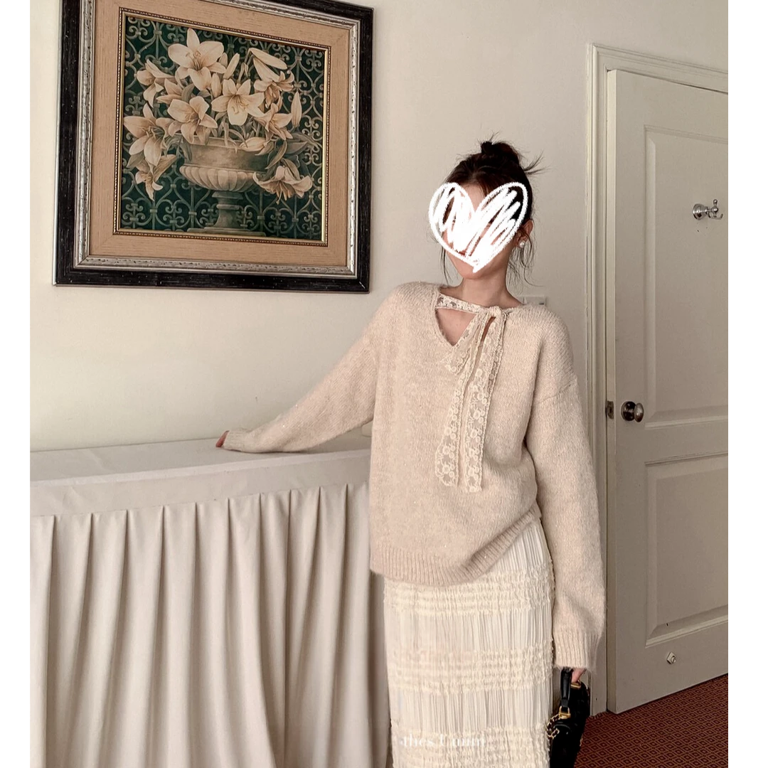 气质蕾丝一衣多穿绑带保暖针织毛衣重工加绒定制压褶蛋糕半身裙