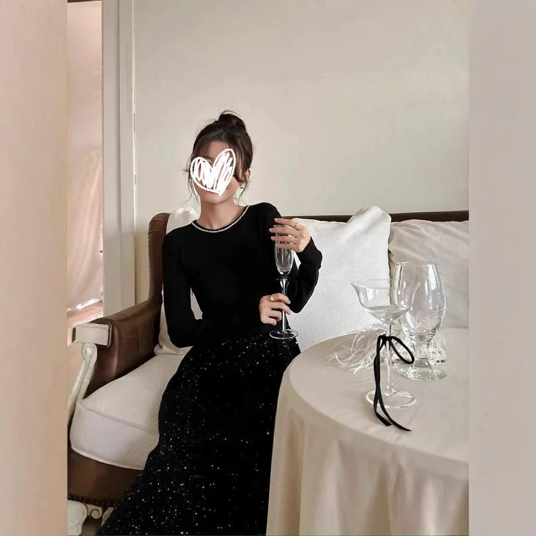 法式赫本风年会圣诞星河闪耀独特气质连衣裙