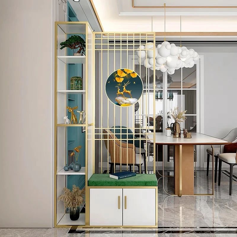 北欧轻奢铁艺隔断墙客厅沙发屏风入户进门玄关鞋柜一体装饰置物架