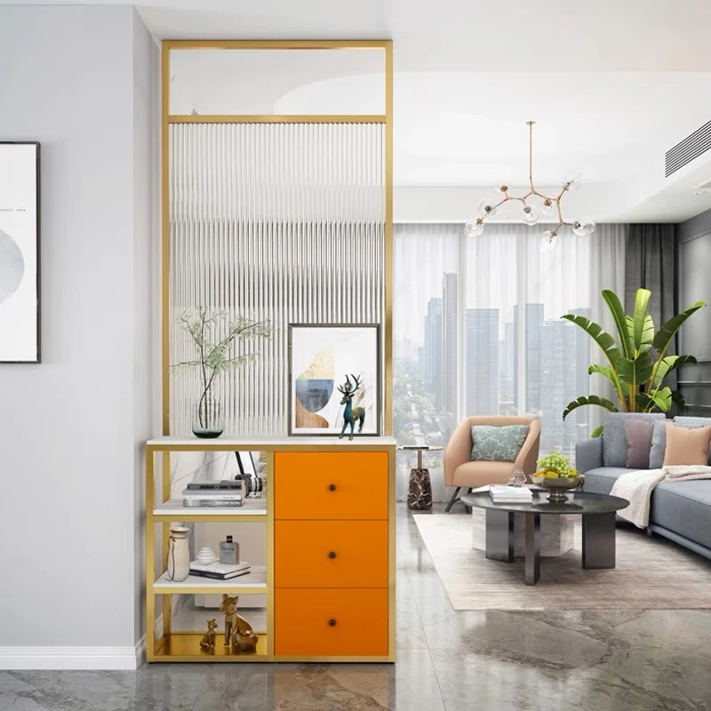 长虹玻璃隔断铁艺轻奢现代简约客厅入户玄关柜遮挡金属屏风装饰墙