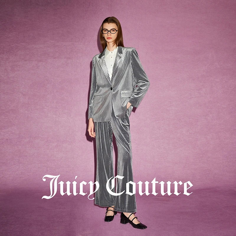 JUICYCOUTURE橘滋光泽感丝绒时尚宽松气质女士雅丹风休闲裤