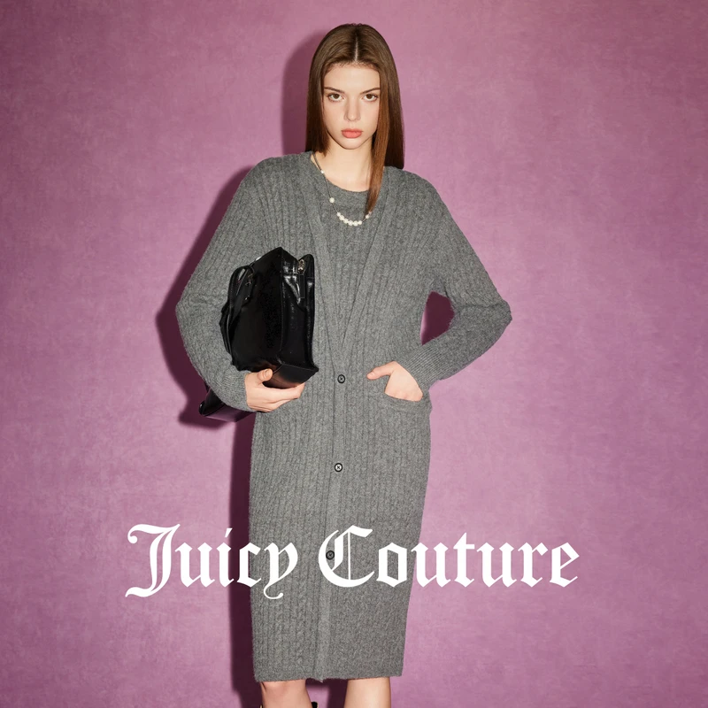 JUICYCOUTURE橘滋感知温暖LOGO纽扣假两件毛织连衣裙