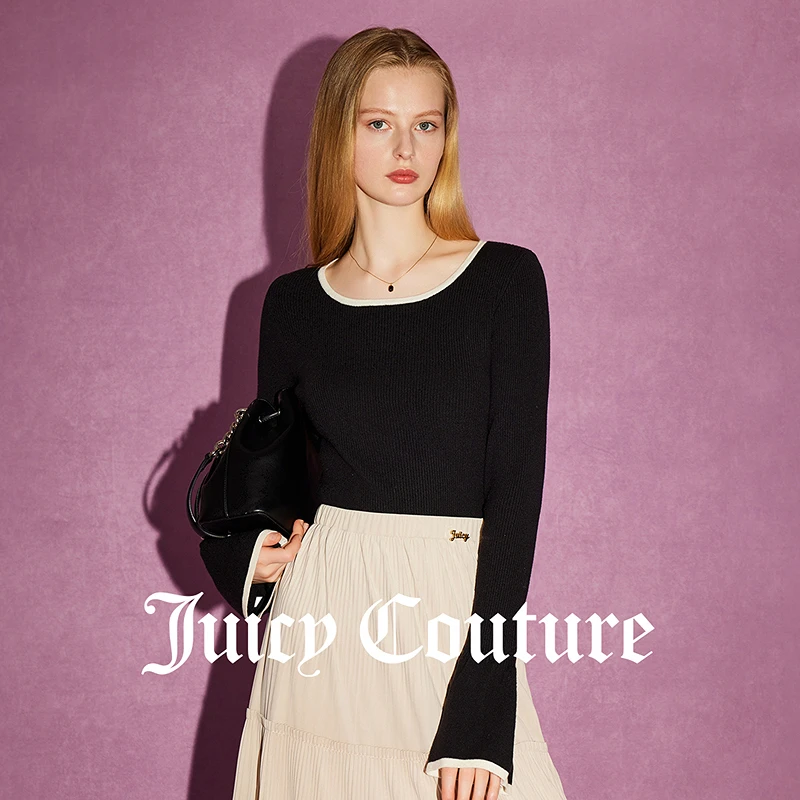 JUICYCOUTURE橘滋魅力磁场Logo金属牌喇叭袖口百搭女式毛衣
