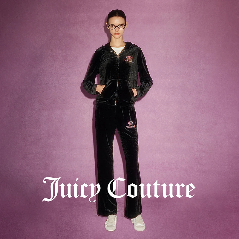 JUICYCOUTURE橘滋丝绒皇冠logo烫钻女式时尚又百搭轻奢休闲裤