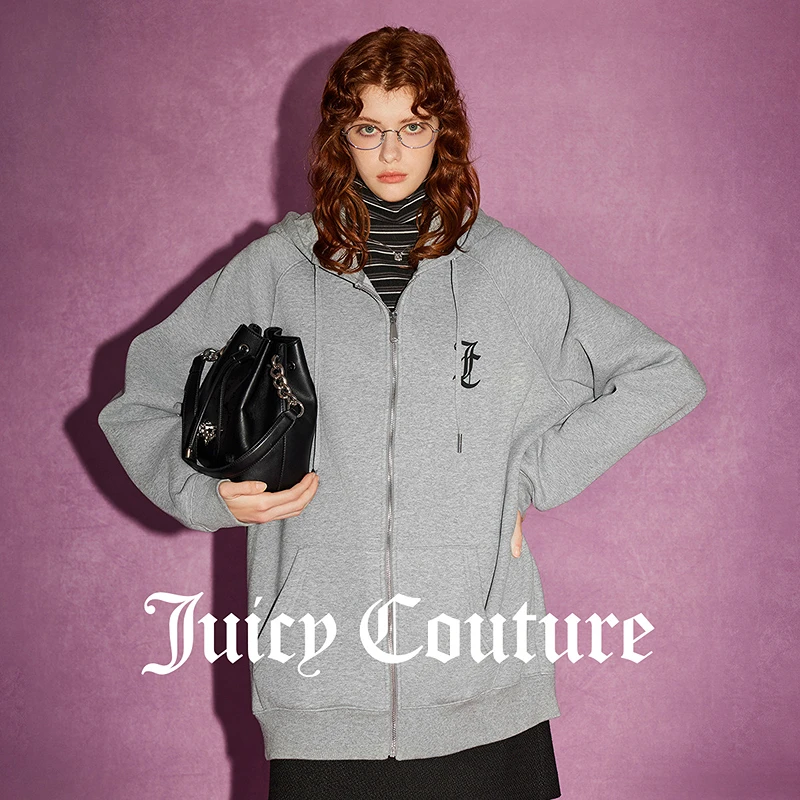 JUICYCOUTURE橘滋百搭极简logo印花薄绒连帽宽松女式卫衣外套