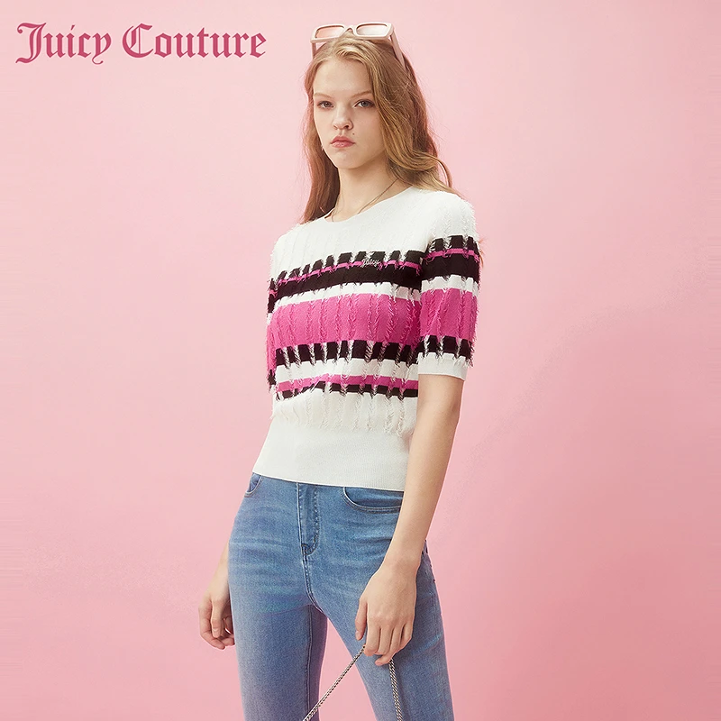 JUICYCOUTURE橘滋【新品】蜜糖心语Logo金属牌流苏肌理女式针织衫
