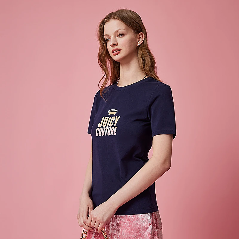 JUICYCOUTURE橘滋金粉夜空LOGO闪粉印花女式T恤