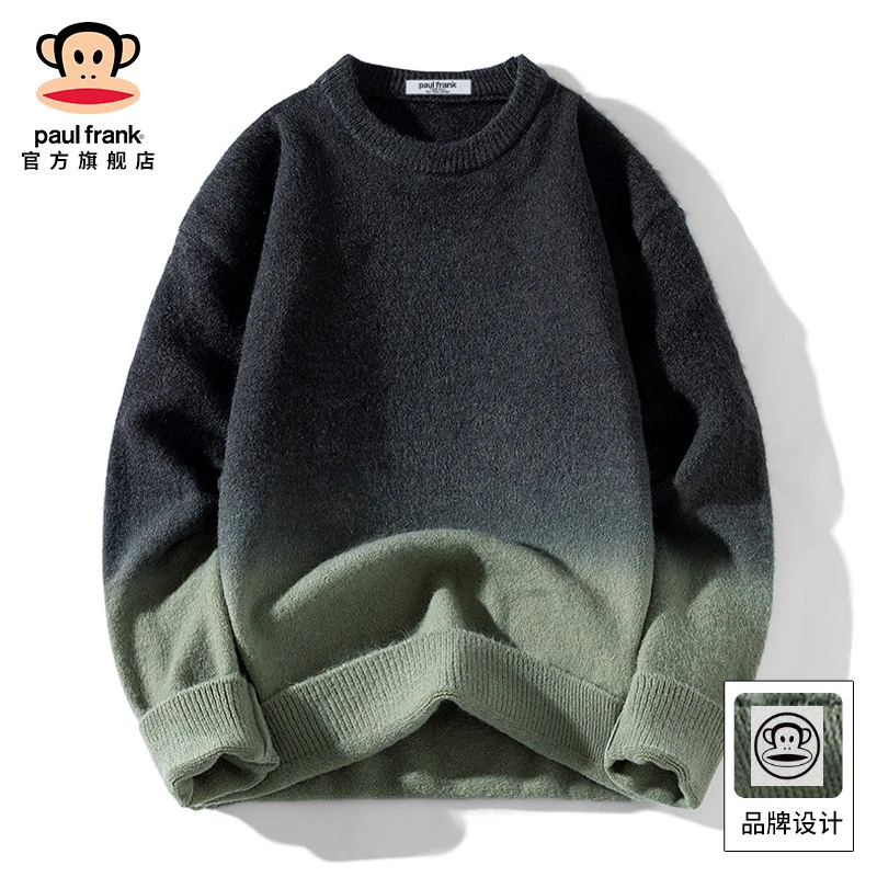 PaulFrank/大嘴猴冬季新款潮流渐变毛衣男生潮牌宽松复古针织衫男