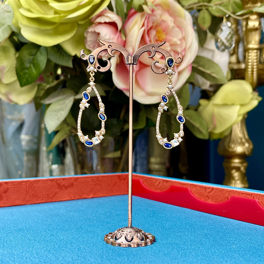 铜合金玻璃耳饰 【01132】瑾瑟印巴耳饰蓝色长款精美轻奢气质精致