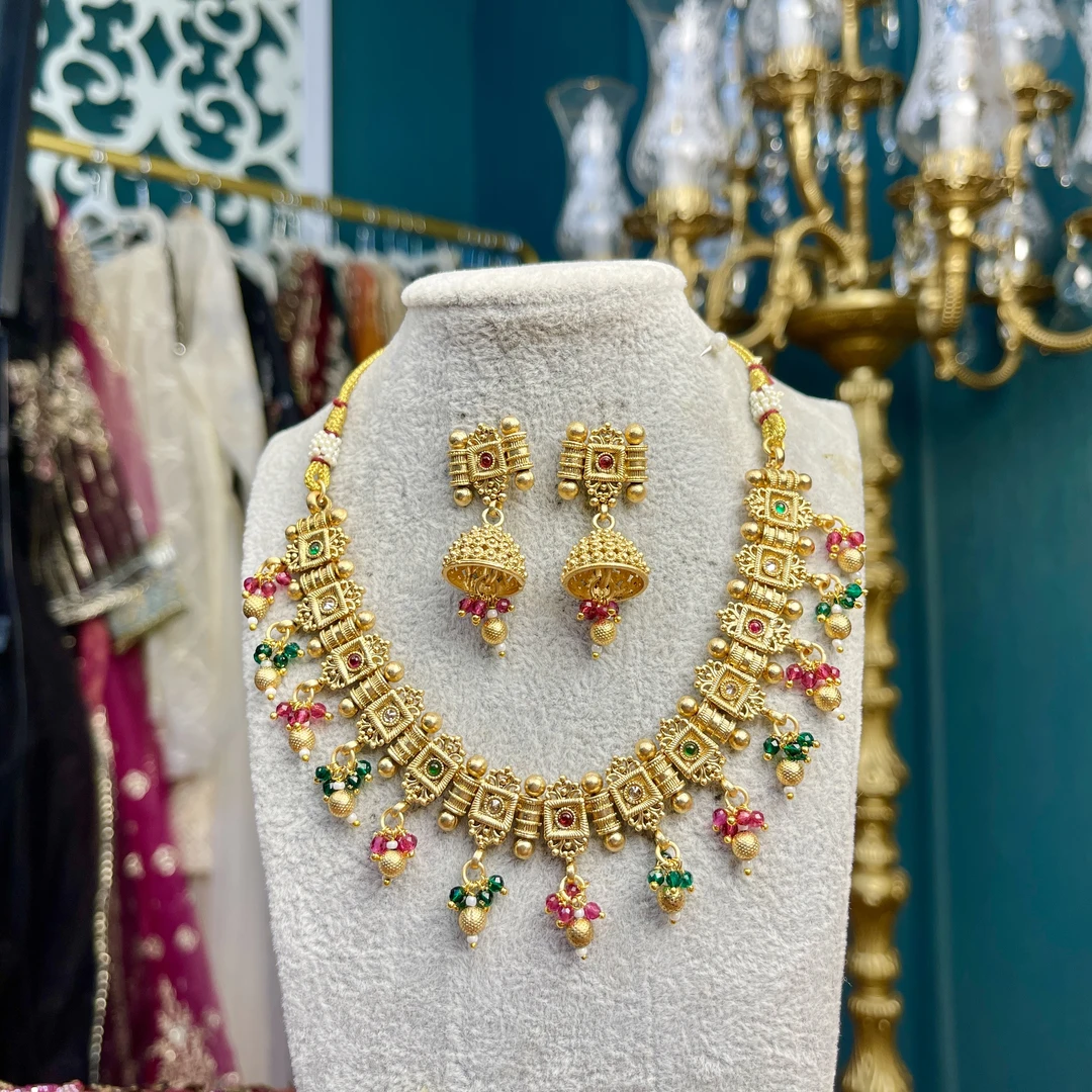 铜合金玻璃项链 04097印度春夏项链套装古风金色民族风宫廷风百搭