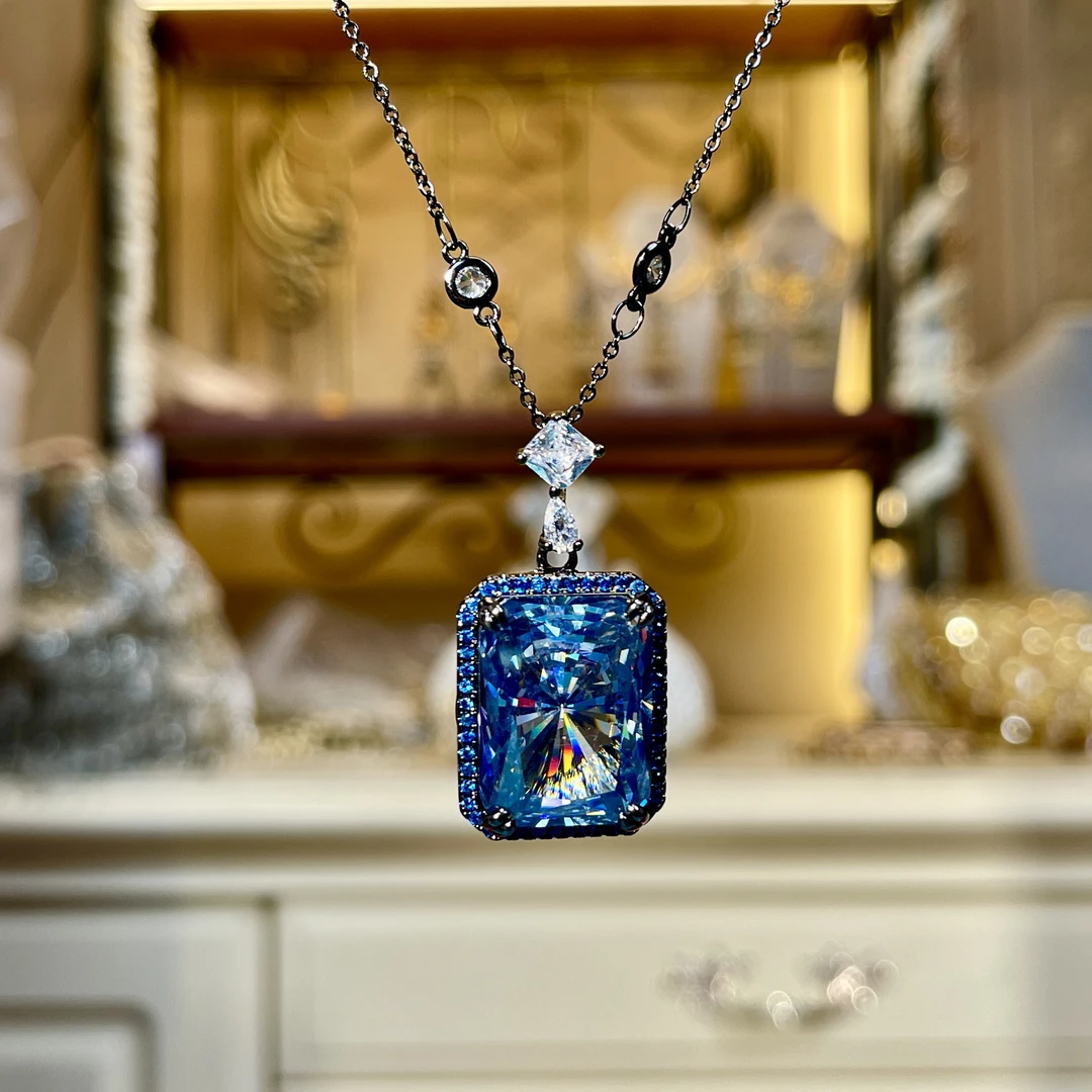 铜合金玻璃项链 【03089】锦瑟印巴项链手工蓝色复古镶嵌精美坠链