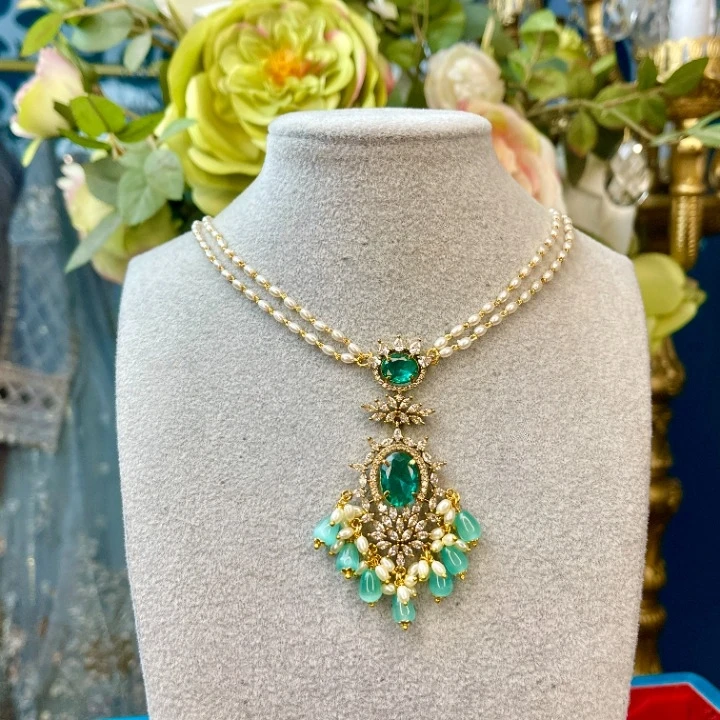 铜合金项链 03026印巴秋冬时尚项链气质绿色复古古风民族风百搭