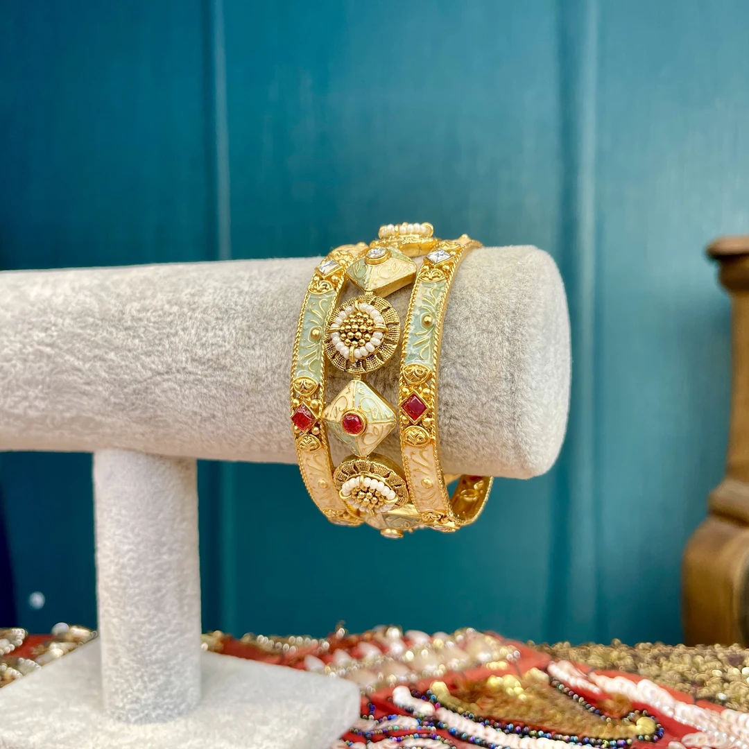 铜合金玻璃手镯 02285印度春夏饰品不可开口手镯民族风彩色重工