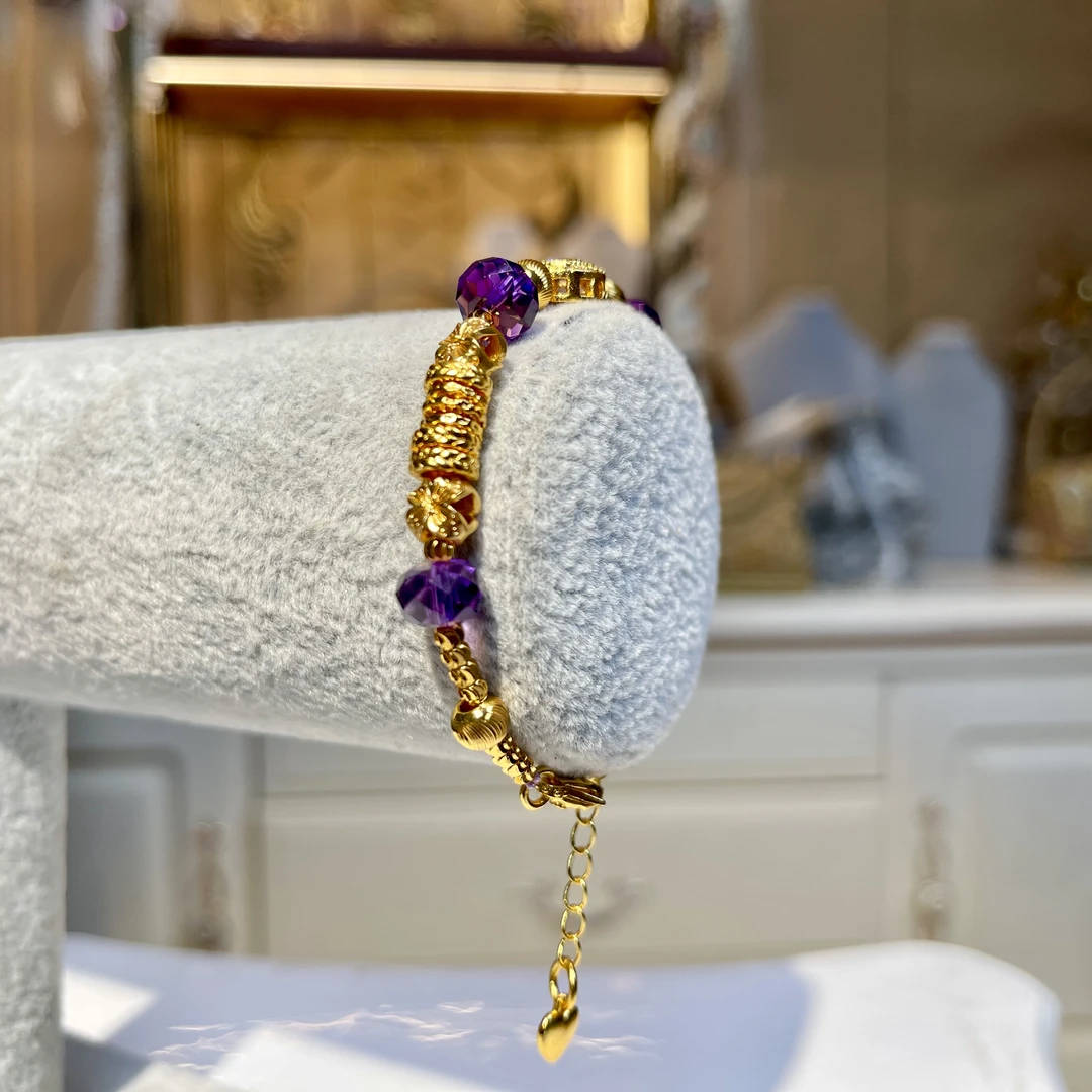 铜合金玻璃手链 【02544】瑾瑟印巴金色手链紫色轻奢气质镶嵌单圈