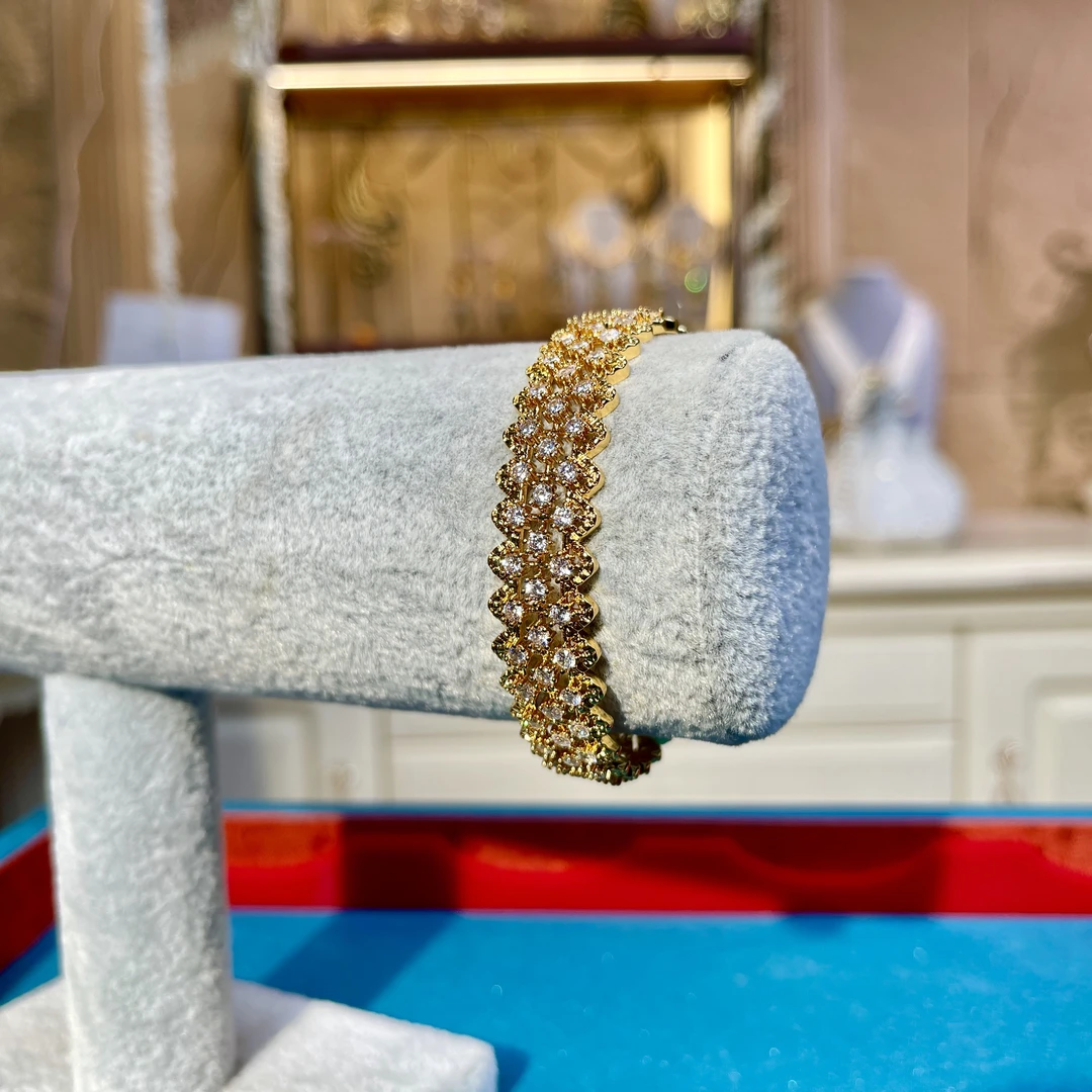 铜合金手镯 【02404】瑾瑟印巴手镯手工气质轻奢金色精致镶嵌重工