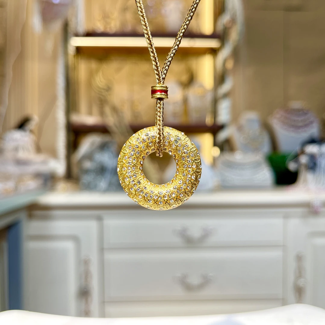 铜合金玻璃项链 【03170】瑾瑟印巴项链气质百搭金色圈圈镶嵌简约