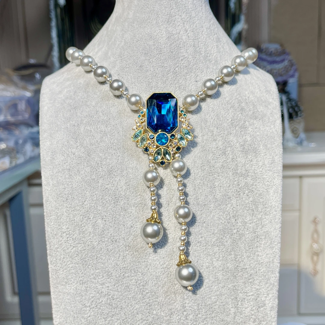 铜合金玻璃项链 【03056】瑾瑟印巴项链气质蓝色轻奢百搭复古精致