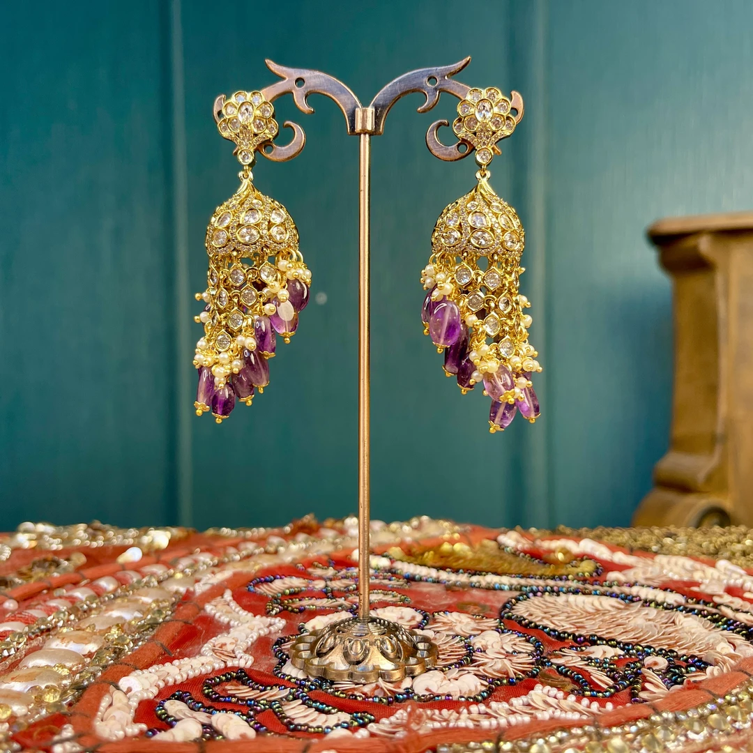 铜合金玻璃耳饰 01098 印度耳饰手工春夏复古古风宫廷风气质27008