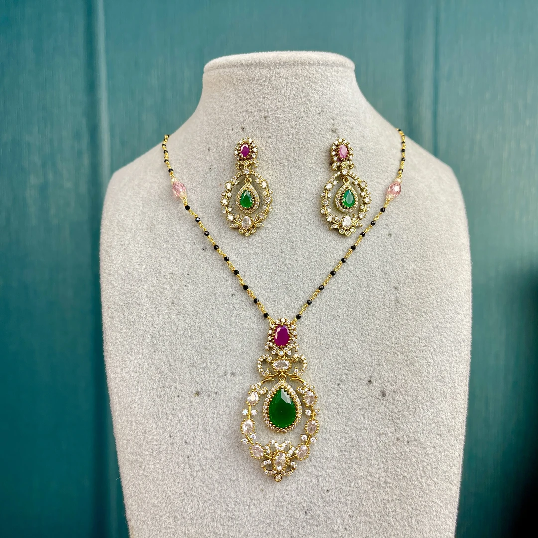 铜合金玻璃项链 04254印度春夏项链套装古风金色民族风百搭27017