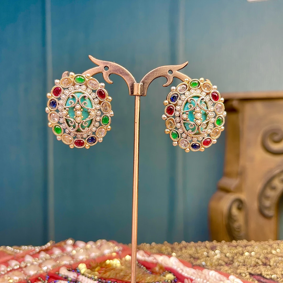 铜合金玻璃耳饰 01015 印度耳饰手工春夏复古古风宫廷风气质百搭