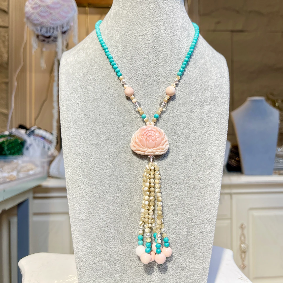 铜合金玻璃项链 【03192】瑾瑟印巴项链气质百搭复古古风长款彩色