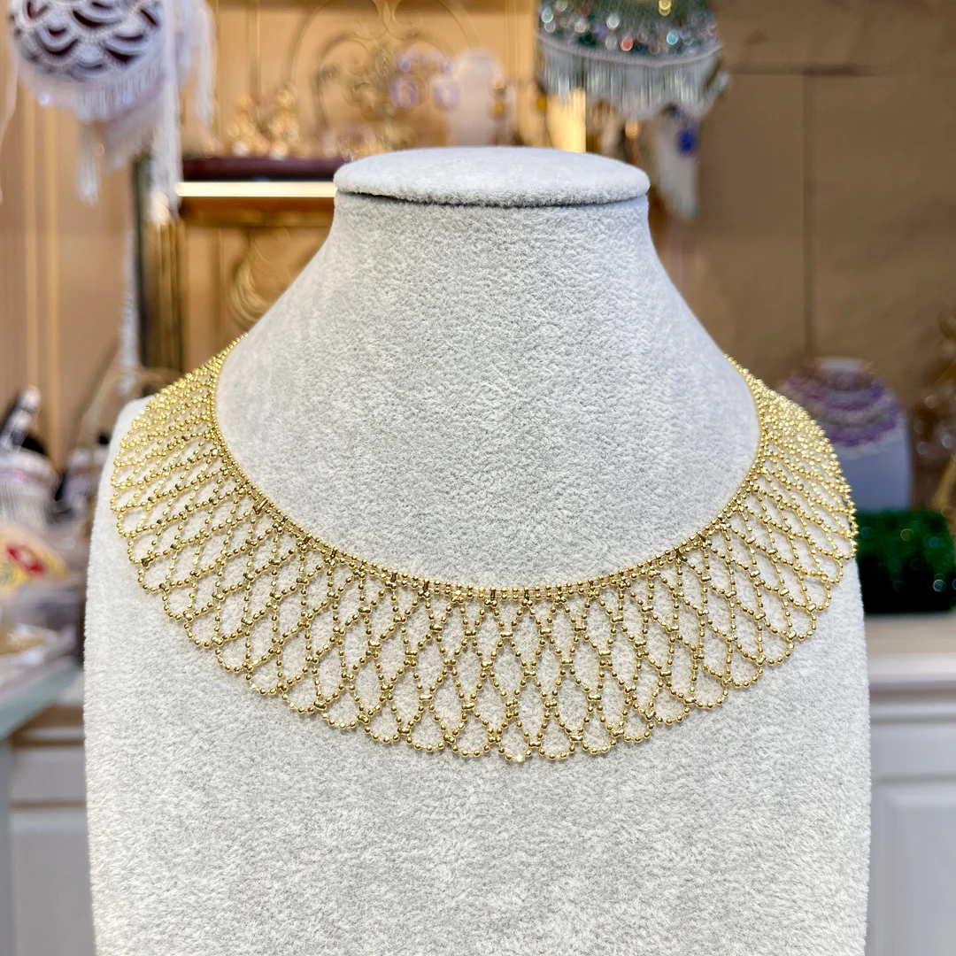 铜合金玻璃项链 【03165】瑾瑟印巴项链气质轻奢百搭复古金色编织