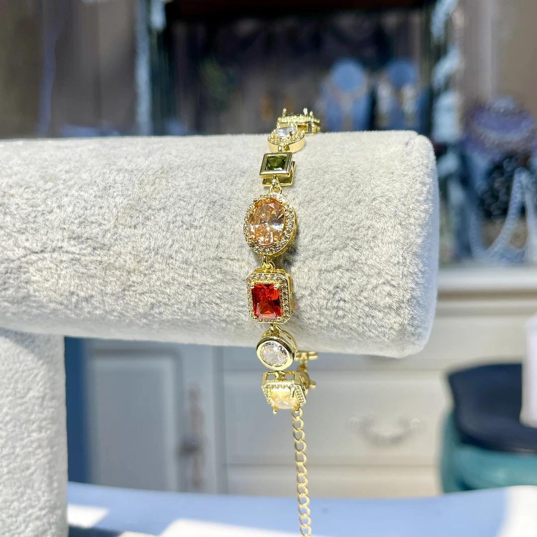 铜合金玻璃手链 【03114手链】瑾瑟印巴手链气质轻奢百搭彩色镶嵌